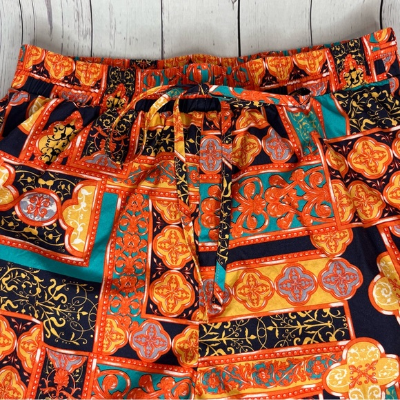 SHEIN Casual Print Shorts Women's Small Orange Multi print Elastic Tie Front - Picture 2 of 5